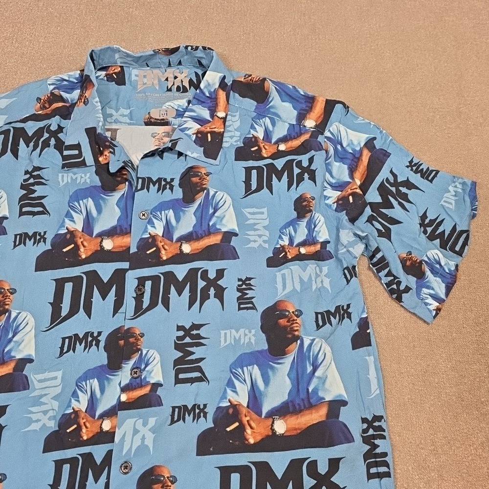 DMX Rapper Rap Button Up Shirt All Over Print AOP‎ Mens M 100% Rayon Hip Hop Y2K